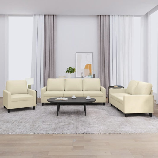 3-piece sofa set with cushions cream faux leather