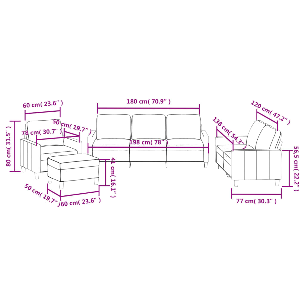 4-piece sofa set with cushions cream faux leather