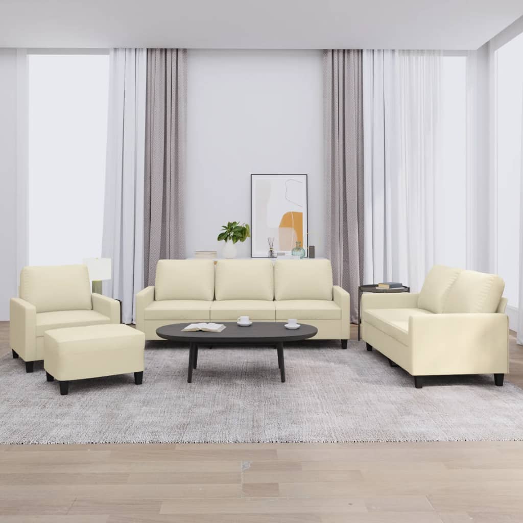 4-piece sofa set with cushions cream faux leather