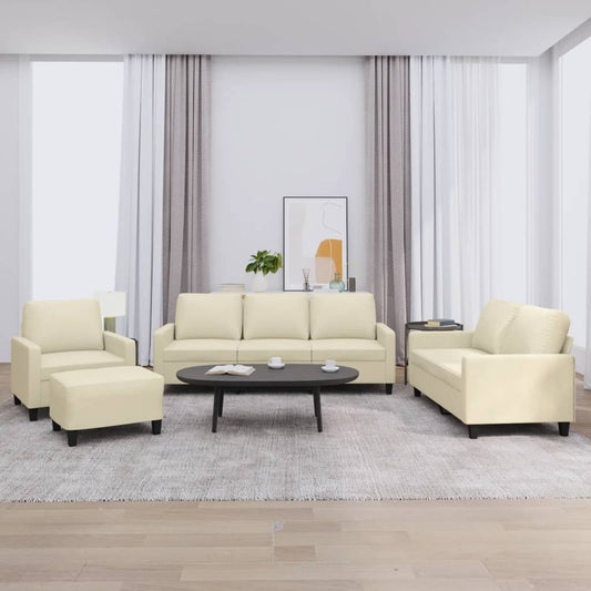 4-piece sofa set with cushions cream faux leather