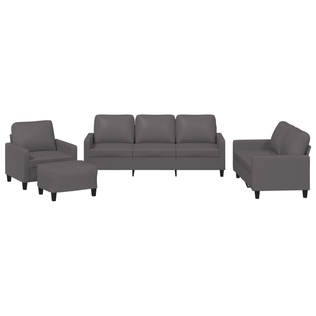 4-piece sofa set with cushions, grey faux leather