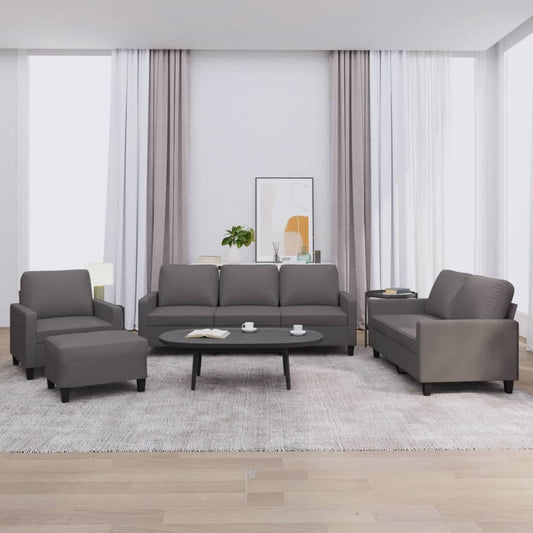 4-piece sofa set with cushions, grey faux leather