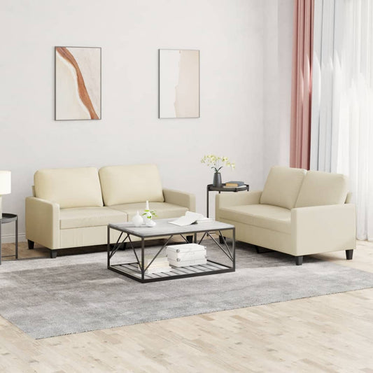2-piece sofa set with cushions cream faux leather