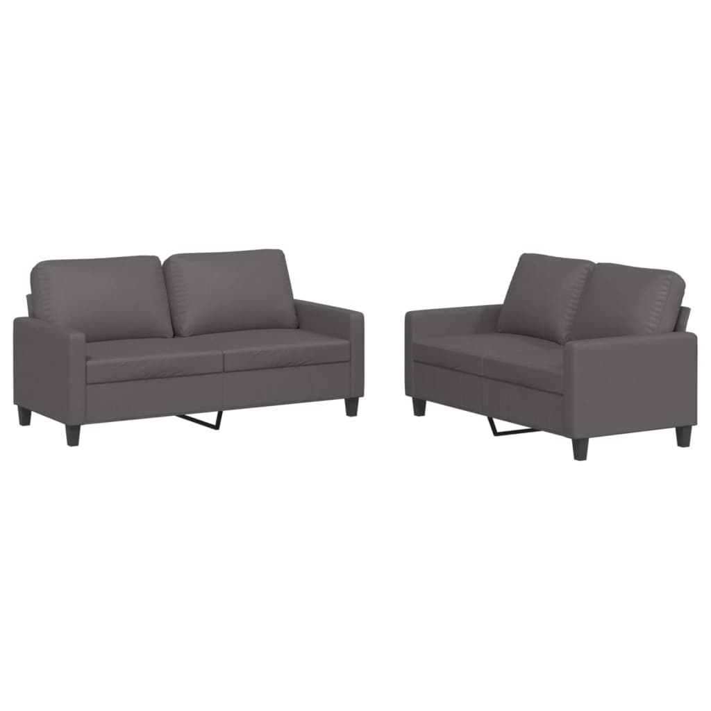 2-piece sofa set with cushions, grey faux leather