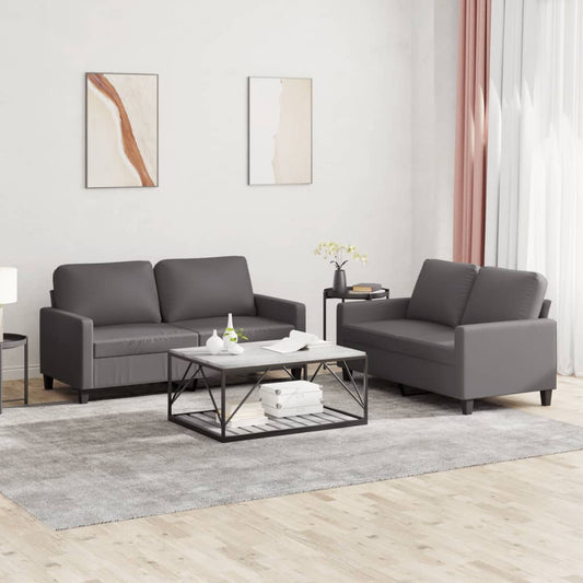 2-piece sofa set with cushions, grey faux leather