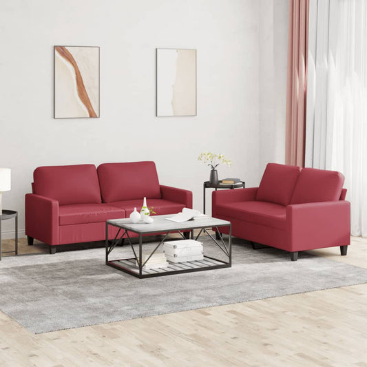 2-piece sofa set with cushions, wine red, faux leather