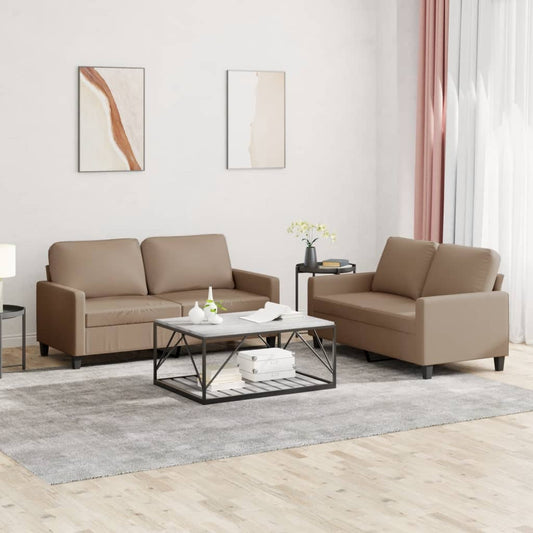 2-piece sofa set with cushions, cappuccino brown, faux leather