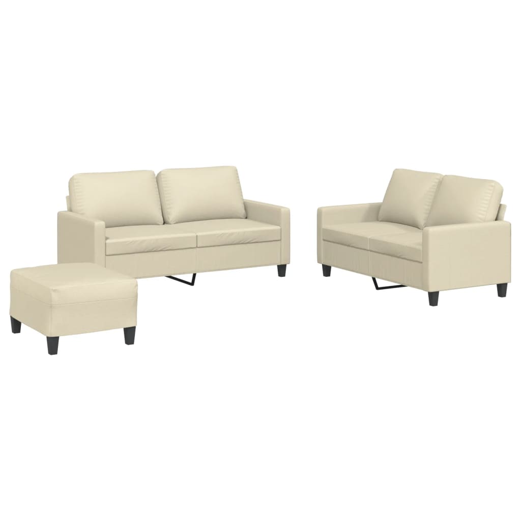 3-piece sofa set with cushions cream faux leather