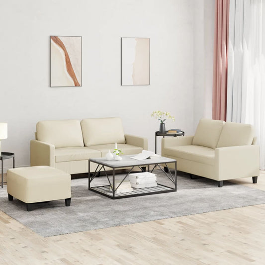 3-piece sofa set with cushions cream faux leather