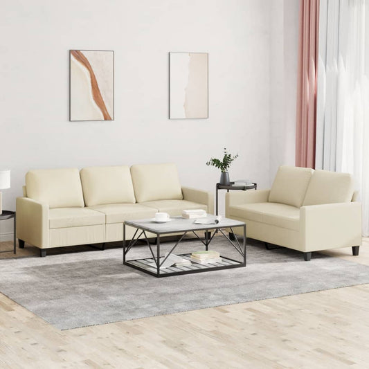 2-piece sofa set with cushions cream faux leather