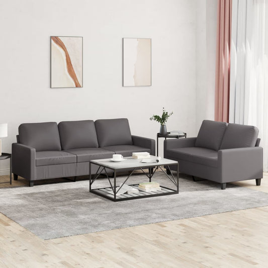 2-piece sofa set with cushions, grey faux leather