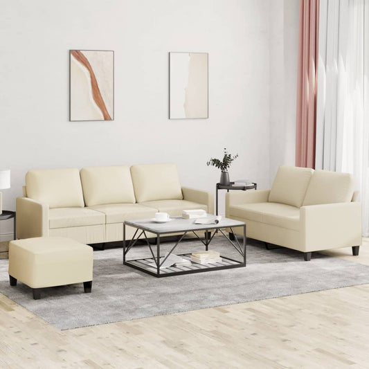 3-piece sofa set with cushions cream faux leather