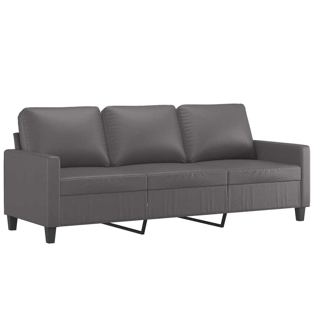 3-piece sofa set with cushions, grey faux leather