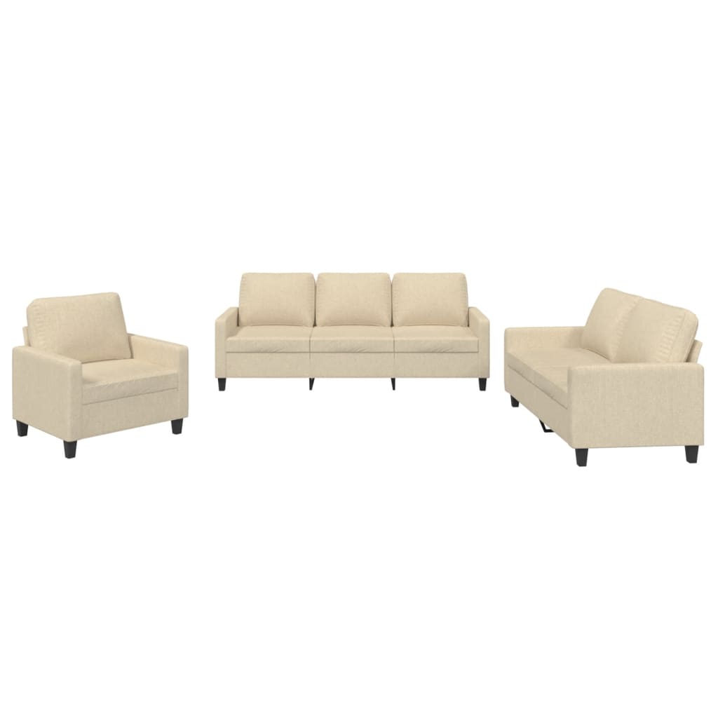 3-piece sofa set with cushions in cream fabric
