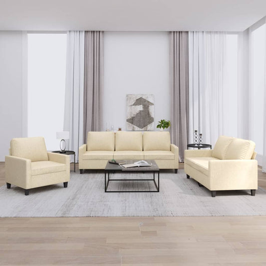 3-piece sofa set with cushions in cream fabric