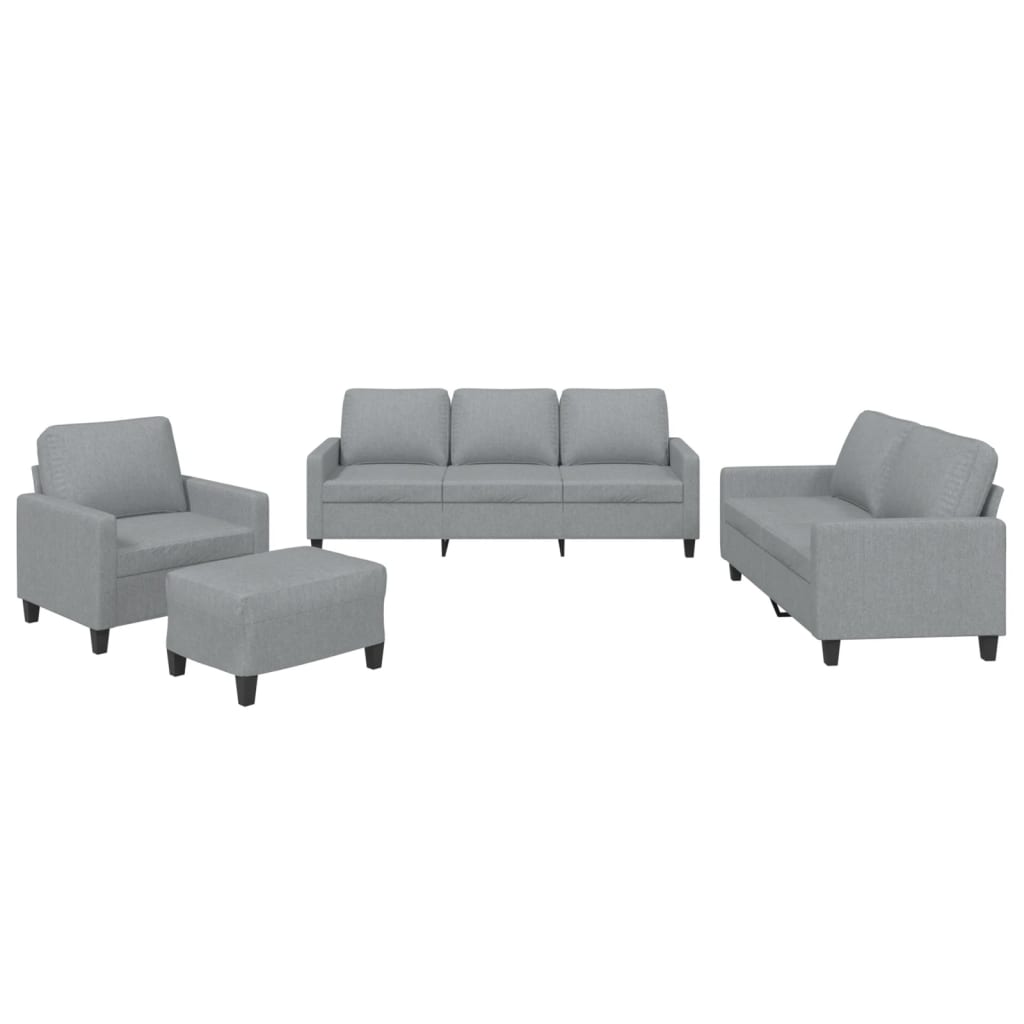 4-piece sofa set with cushions in light grey fabric