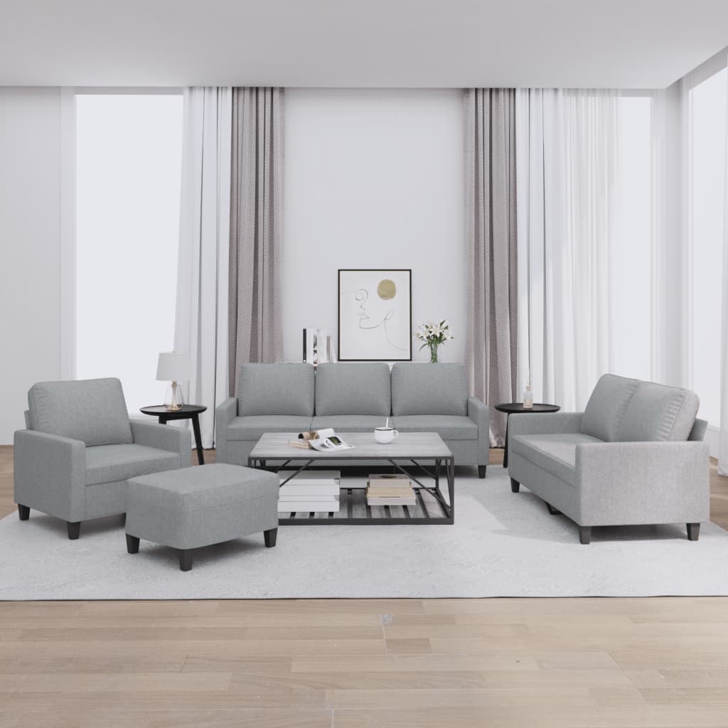 4-piece sofa set with cushions in light grey fabric