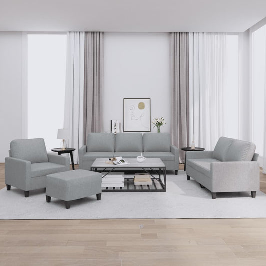 4-piece sofa set with cushions in light grey fabric