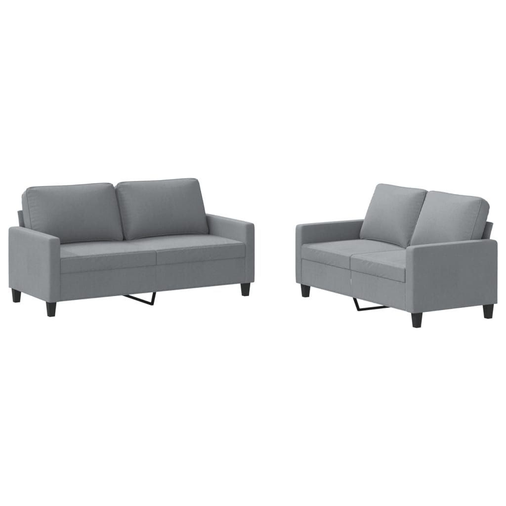 2-piece sofa set with cushions in light grey fabric
