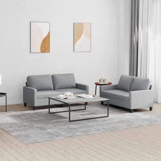 2-piece sofa set with cushions in light grey fabric