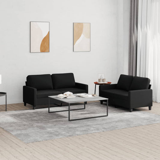 2-piece sofa set with cushions in black fabric