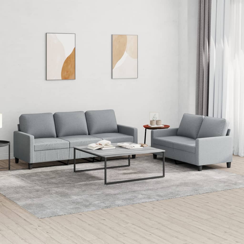 2-piece sofa set with cushions in light grey fabric
