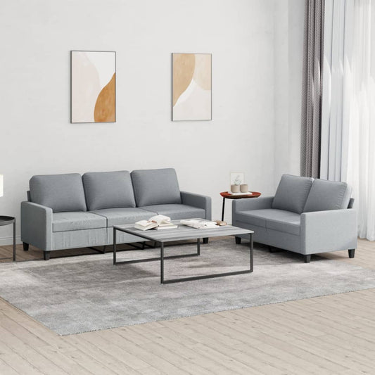 2-piece sofa set with cushions in light grey fabric