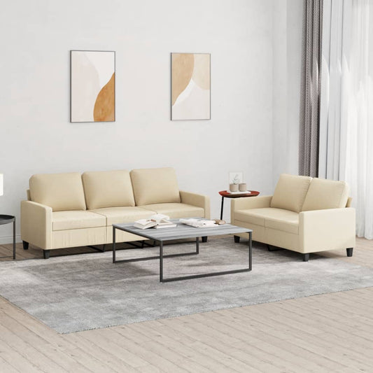 2-piece sofa set with cushions in cream fabric