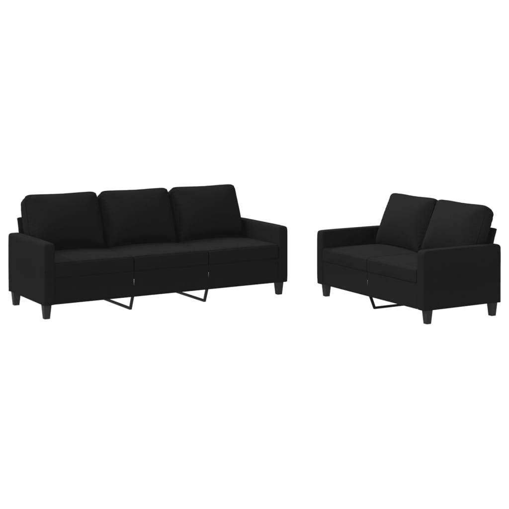 2-piece sofa set with cushions in black fabric