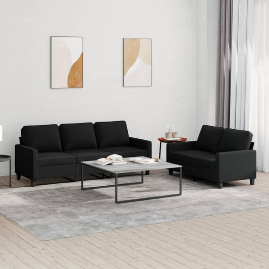2-piece sofa set with cushions in black fabric
