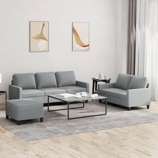 3-piece sofa set with cushions in light grey fabric