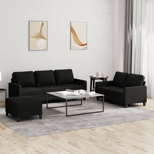 3-piece sofa set with cushions in black fabric