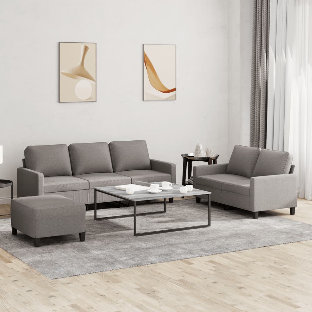 3-piece sofa set with cushions in taupe fabric