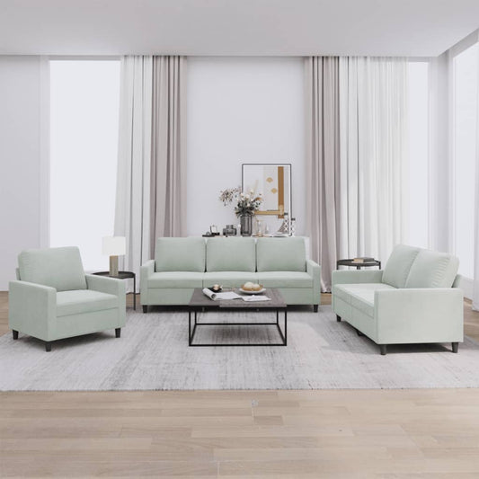 3-piece sofa set with cushions light grey velvet