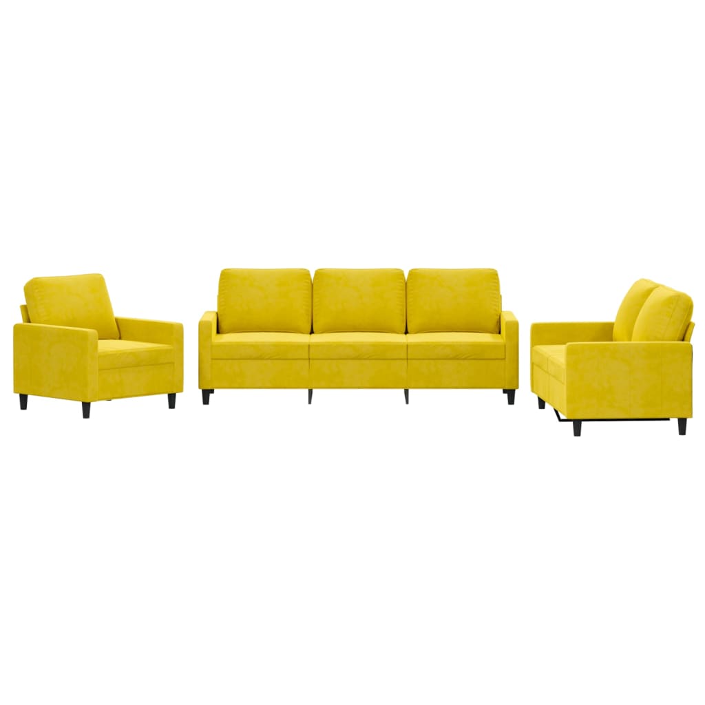 Ensemble de canapé 3 pièces avec coussins en velours jaune