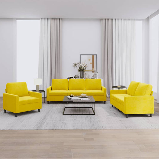 3-piece sofa set with cushions yellow velvet