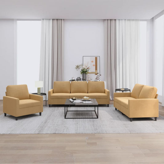 3-piece sofa set with cushions brown velvet