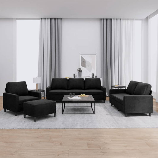 4-piece sofa set with cushions black velvet