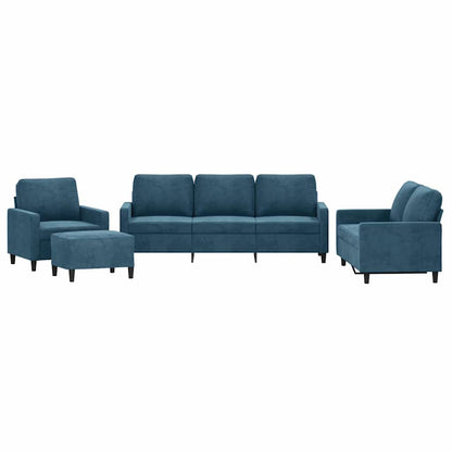 4-tlg. Sofagarnitur mit Kissen Blau Samt
