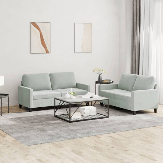 2-piece sofa set with cushions light grey velvet