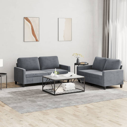 2-piece sofa set with cushions dark grey velvet
