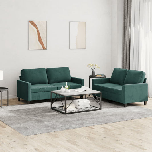 2-piece sofa set with cushions dark green velvet