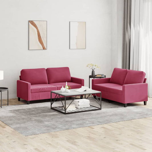2-piece sofa set with cushions wine red velvet