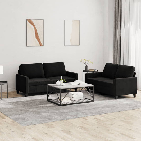 2-piece sofa set with cushions black velvet