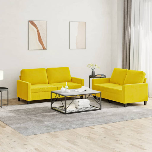 2-piece sofa set with cushions yellow velvet