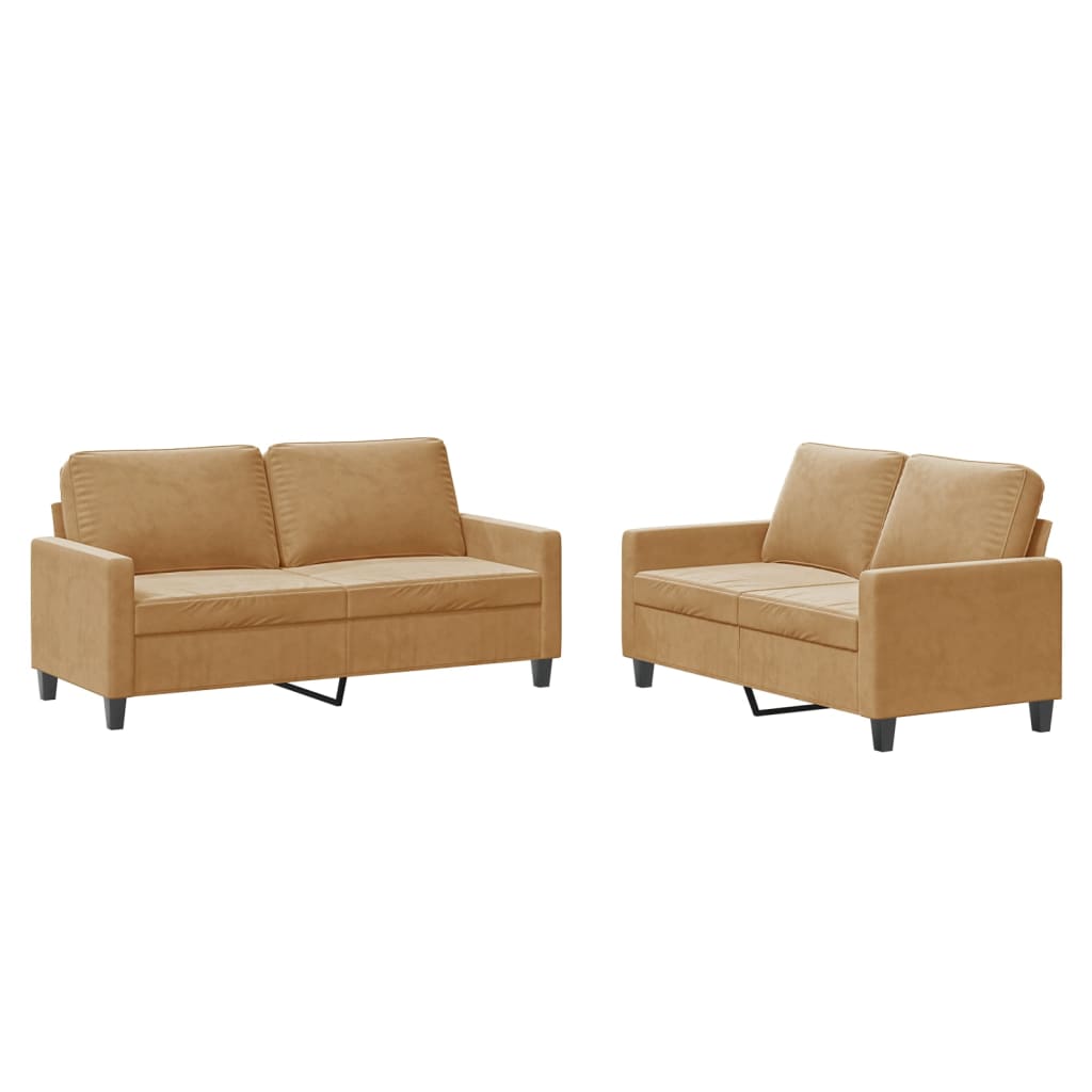 2-piece sofa set with cushions brown velvet