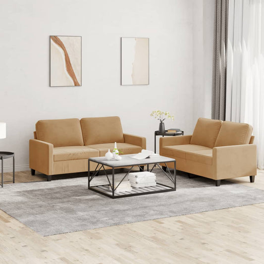 2-piece sofa set with cushions brown velvet
