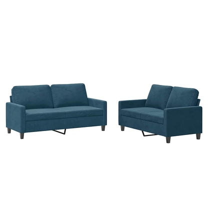 2-tlg. Sofagarnitur mit Kissen Blau Samt