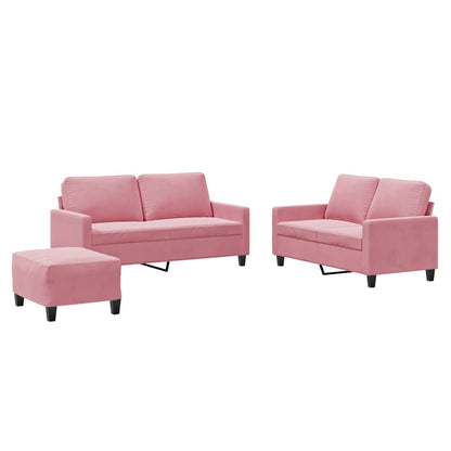 3-tlg. Sofagarnitur mit Kissen Rosa Samt