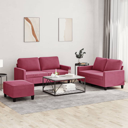 3-piece sofa set with cushions wine red velvet